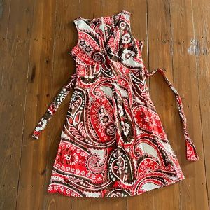 Talbots 8 sleeveless cotton paisley belted back zip sundress